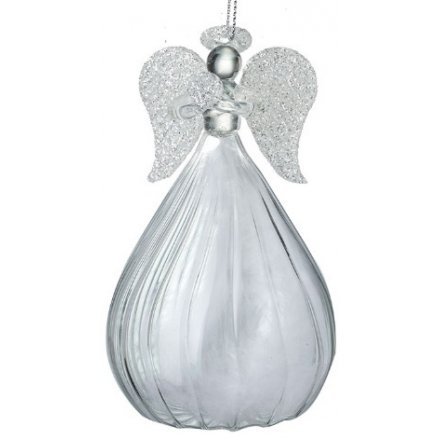 Silver Glitter Glass Angel 