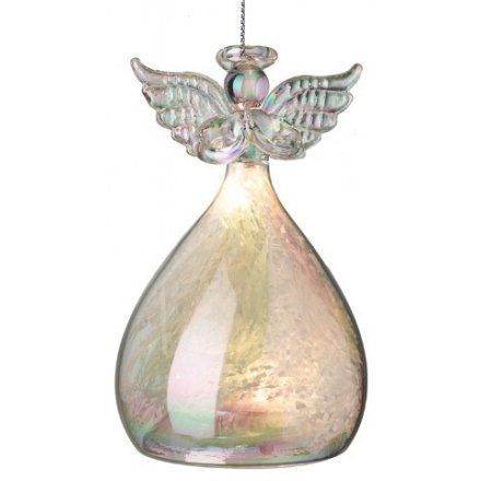 Iridescent LED Glass Angel 