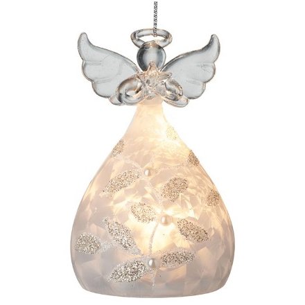 Glittery Glass LED Angel, 11cm