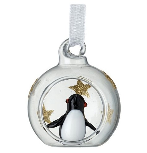 A vintage inspired glass bauble decoration with gold glitter stars. 