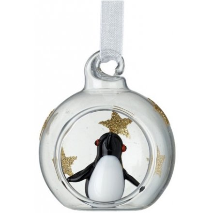 Clear Glass Mini Bauble - Penguin