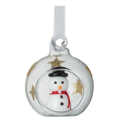 A vintage inspired glass bauble with gold glitter stars and an open front.