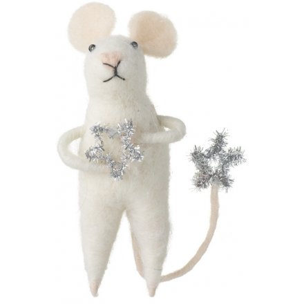 Standing White Woollen Mouse 