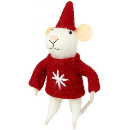 Standing Red Jumper and Hat Woollen Mouse 