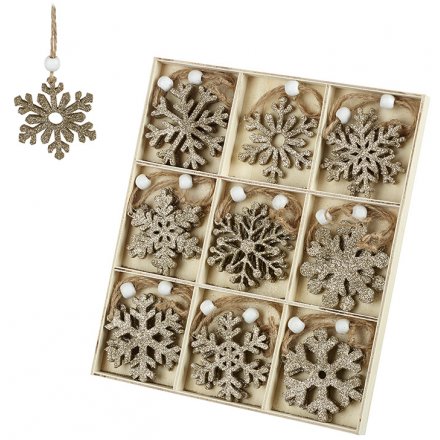 Set of Hanging Wooden Snowflakes 