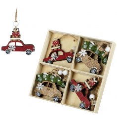 An assortment of festive hanging car Christmas decorations 