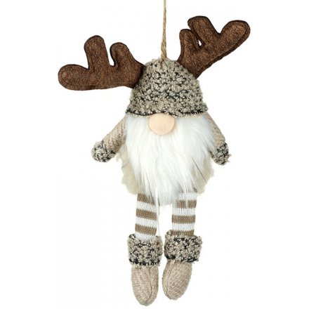  A sweet little hanging gonk decorated with natural brown and mink tones and added fabric antlers 