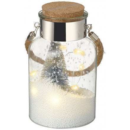 Cork Top LED Silver Tree Jar  