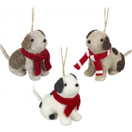 3ass hanging felt dogs with scarves