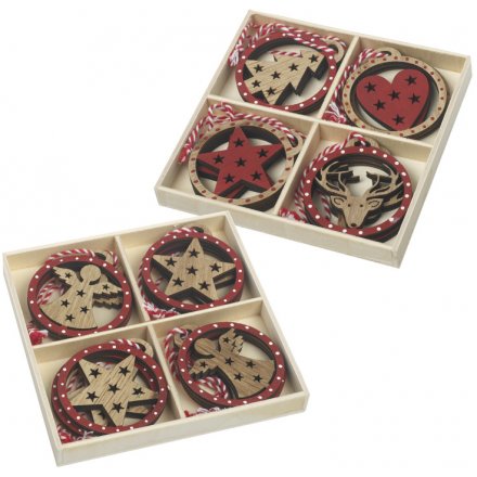 Red And Wood Cut Out Decoration Mix