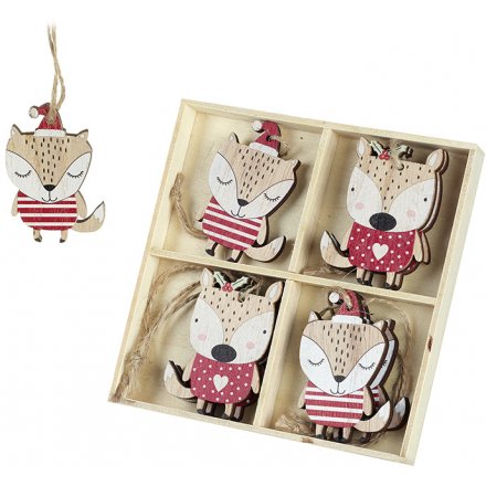 Cute Wooden Fox Decorations Box of 8