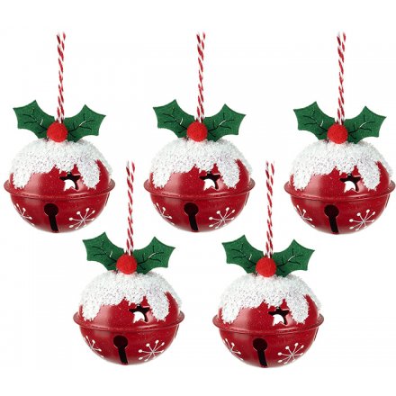 Pack of 5 Hanging Christmas Pudding Bells 