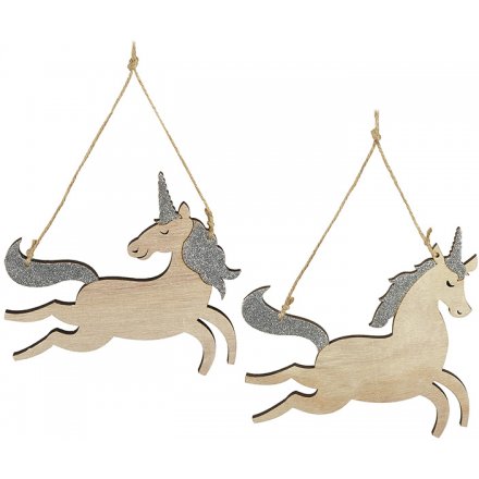 Assorted Hanging Wooden Unicorn Decorations 15.5cm