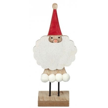 Wooden Santa With Pompoms 