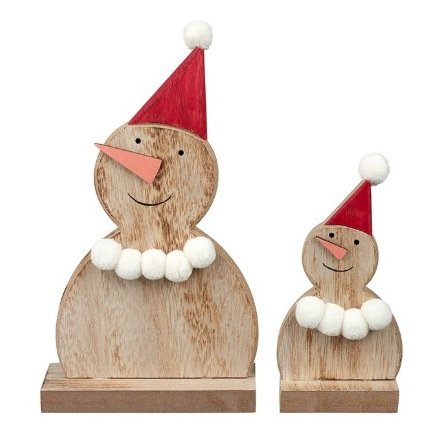 Set of 2 Wooden Snowmen 