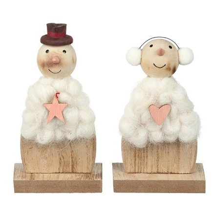 Wool Coated Wooden Snowmen 