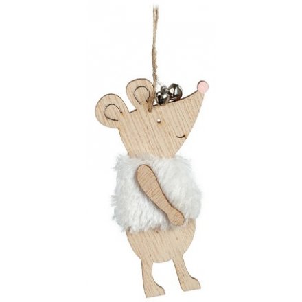 Hanging Wooden Christmas Mouse 