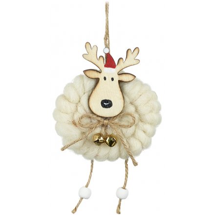 Hanging Woollen Reindeer Decoration 16cm