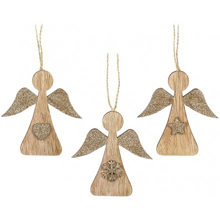 Assorted Wooden Angel Hangers 10cm