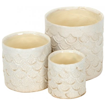 Set of 3 Ceramic Cream Planters 