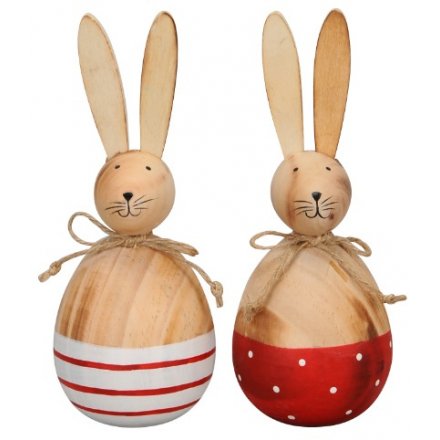Red and White Wooden Egg Bunnies 
