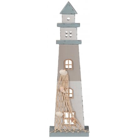 Distressed Light Blue Wooden Lighthouse 