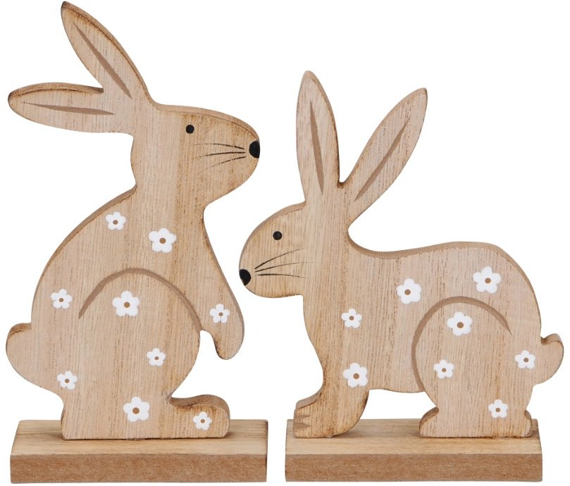 Wooden Bunnies With Flower Prints 44551 Interior Decor / Ornamental