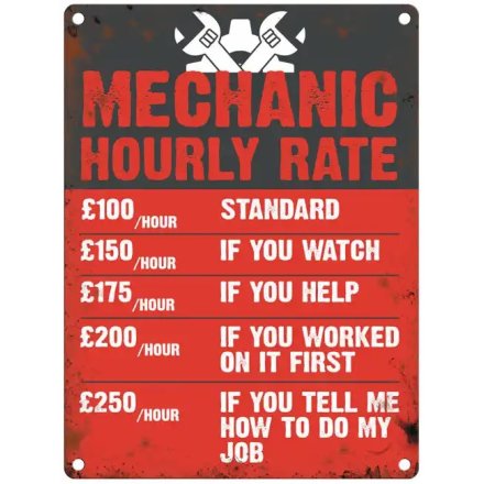 20cm Mechanic Hourly Rate Metal Sign