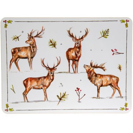Illustrated Winter Stags Set of Placemats