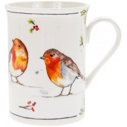 Illustrated Winter Robins Mug