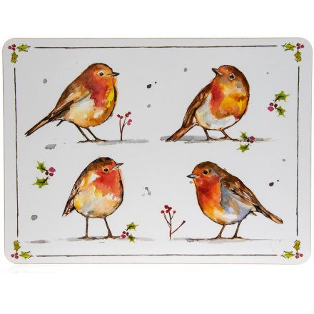 Illustrated Winter Robins Set of Placemats