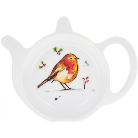 Illustrated Winter Robins Teabag Tidy