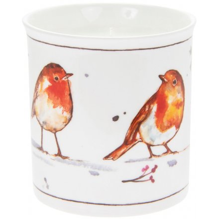 Illustrated Winter Robins Scented Candle 