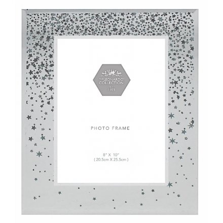  Decorated with sparkly falling stars, this beautiful mirrored picture frame will be sure to place perfectly in any home
