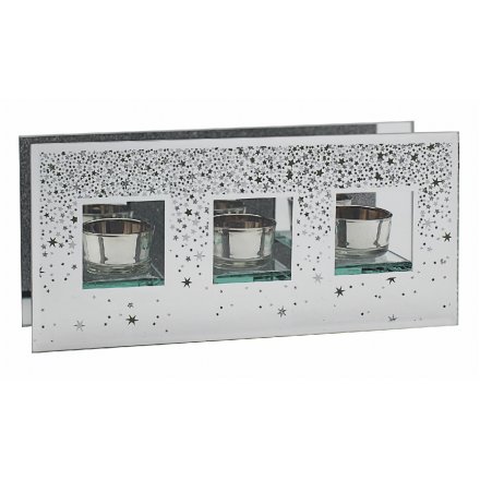  Decorated with sparkly falling stars, this beautiful mirrored tlight holder will be sure to place perfectly in any home