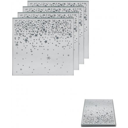 Sparkling Stars Mirrored Set of 4 Coasters