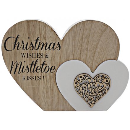 'Christmas Wishes' Natural Toned Heart Block 22cm