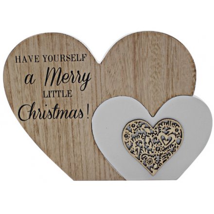 'Have Yourself A Merry Little Christmas' Natural Toned Heart Block 22cm