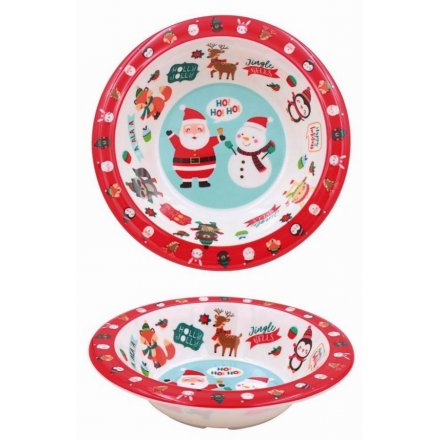  A plastic bowl covered with a Festive Friends print, perfect for tasty treats and nibbles