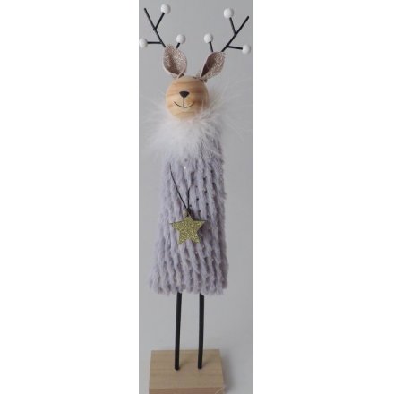 Faux Fur and Wooden Standing Reindeer 