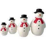 A traditional looking snowman sitting decoration, a charming little accessory to add to any themed home at Christmas