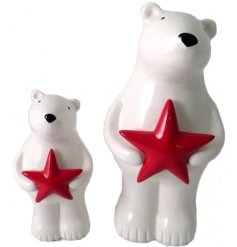 A festive little standing ceramic polar complete with a red star decal 
