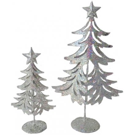 Glittery Silver Metal Tree, 20cm 