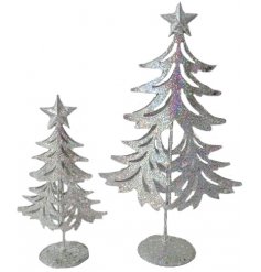 A fabulously sparkly silver glitter tree decoration, complete with an added iridescent coating 