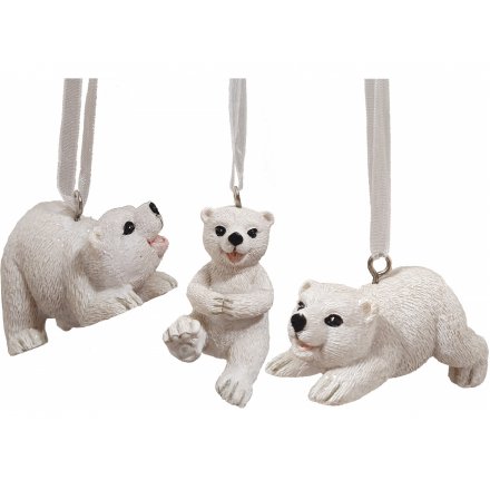 An adorable assortment of hanging resin polar bear decorations, suitable for any Winter Wonderland inspired displays