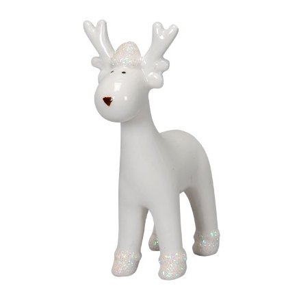 White Glitter Ceramic Reindeer, 8cm 