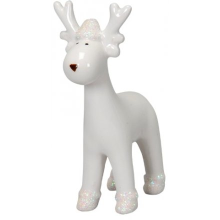 White Glitter Ceramic Reindeer, 11cm 