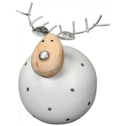 Silver Polka Dot Wooden Reindeer 