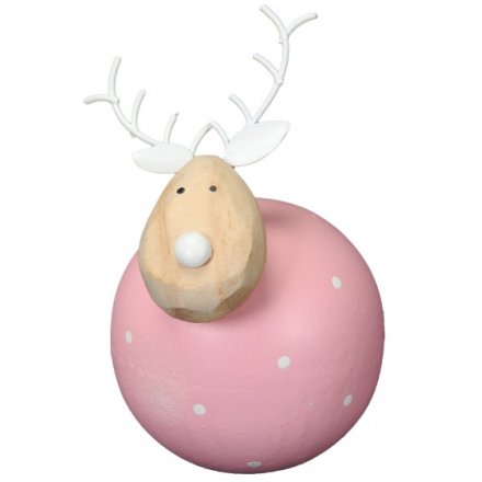 Round Wooden Reindeer - Pink
