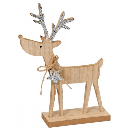 Silver Glitter And Wood Reindeer - Large | 44822 | Christmas ...